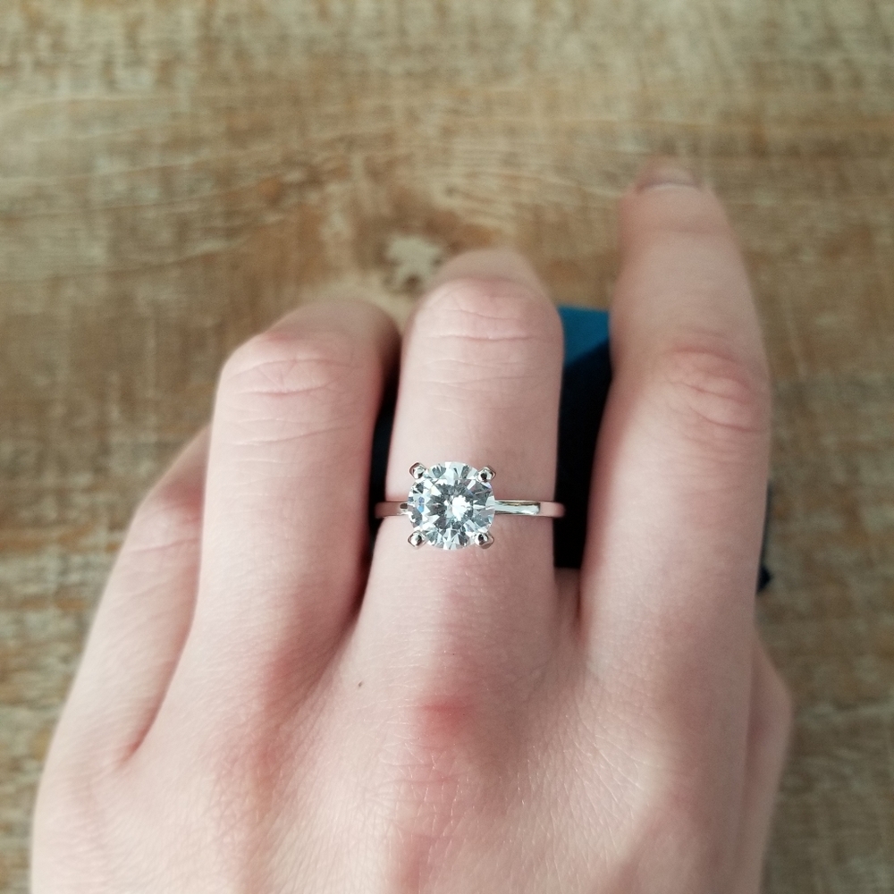 2ct Round Solitaire Sterling SIlver Ring - Picture 6 of 7